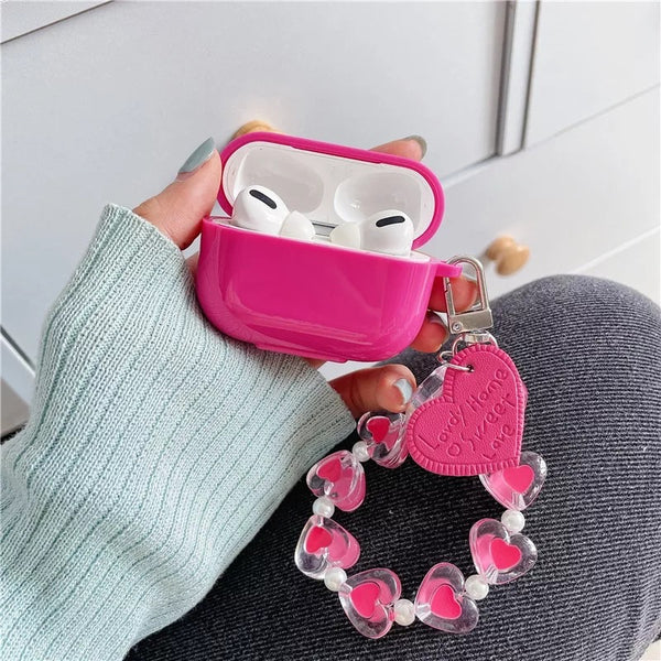 Neon Pink AirPod Case with Heart Keychain